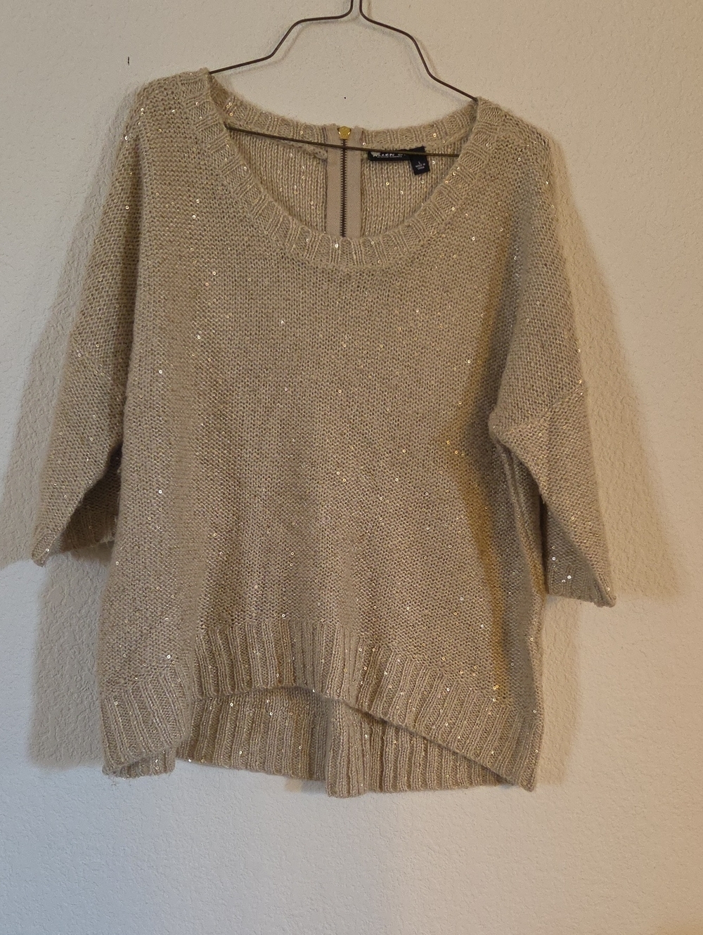 Allen B. by Allen Schwartz Champagne Sequin Scoop-Neck Sweater